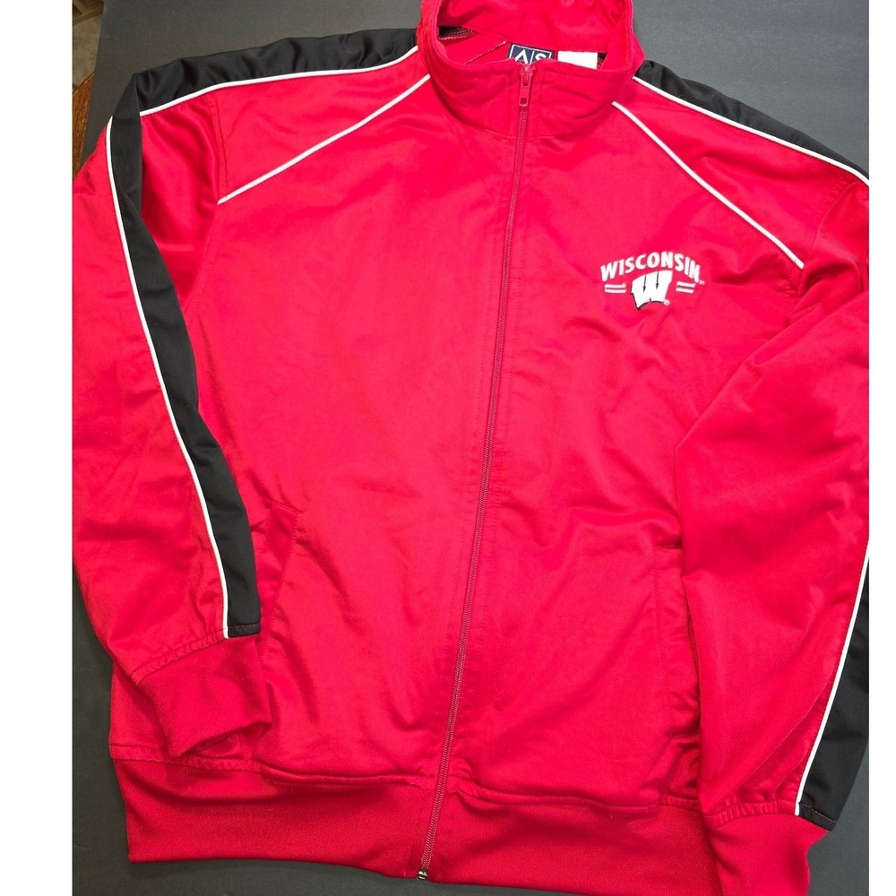 AS Sports Track Jacket Mens L Red Wisconsin‎ Badgers Full Zip Athletic